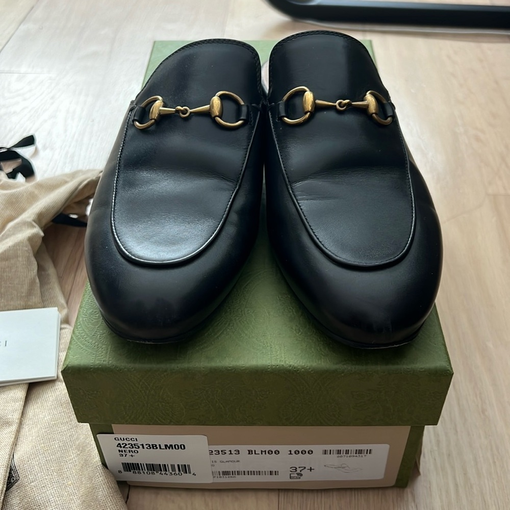 Gucci Princeton Slipper Mules  Black Leather size 37.5